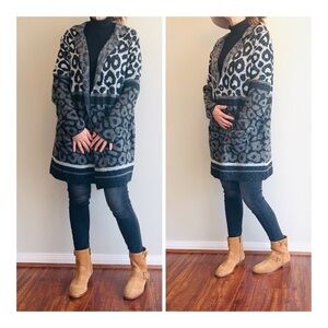 Joseph A Leopard Print Long Grey Black Women’s Cardigan Size LP NWT